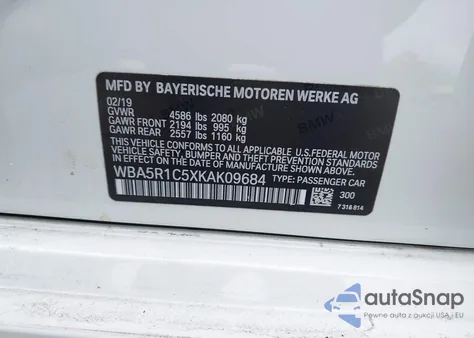 2019 BMW 330I z USA, uszkodzony, nr VIN WBA5R1C5XKAK09684